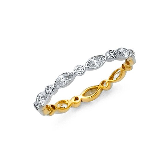 New Solid 14K Yellow Gold CZ Eternity Wedding Band - Picture 1 of 1